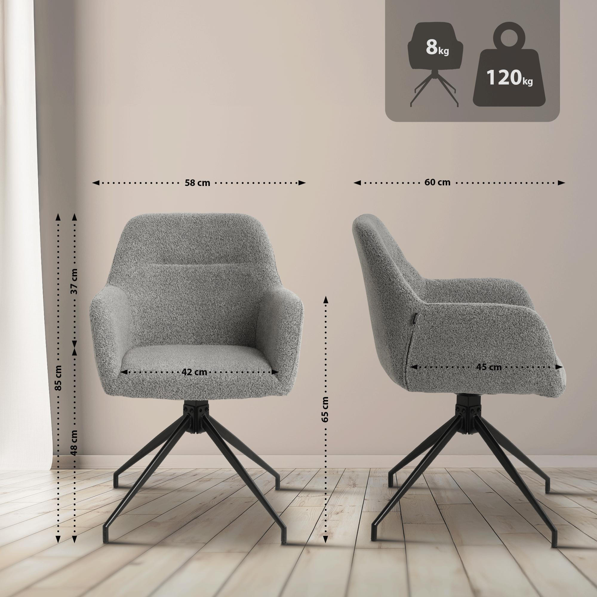 ARMLEHNENSTUHL Stoff Grau - Schwarz/Grau, Textil/Metall (58/85/60cm) - CLP