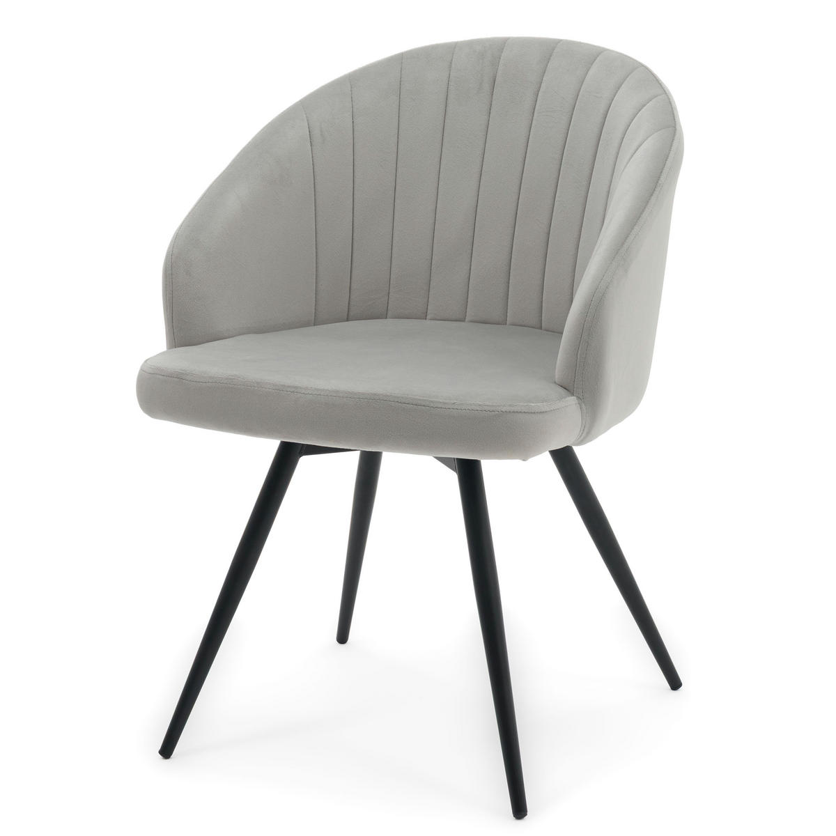 STUHL MODENA drehbar gepolsterter mit Steppung - hellgrau - Samt Velour - Hellgrau/Schwarz, Textil/Metall (57/80/59cm) - NEW HOME