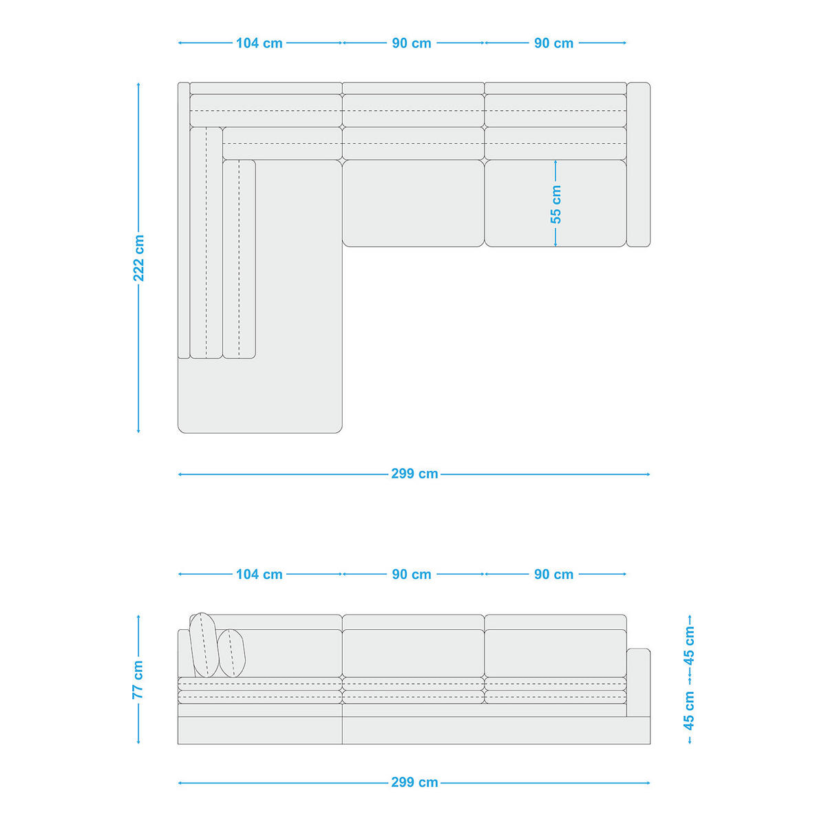 ECKSOFA mit Ottomane - Dunkelbraun/Anthrazit, Buchenholz/Textil (299/216cm) - home24