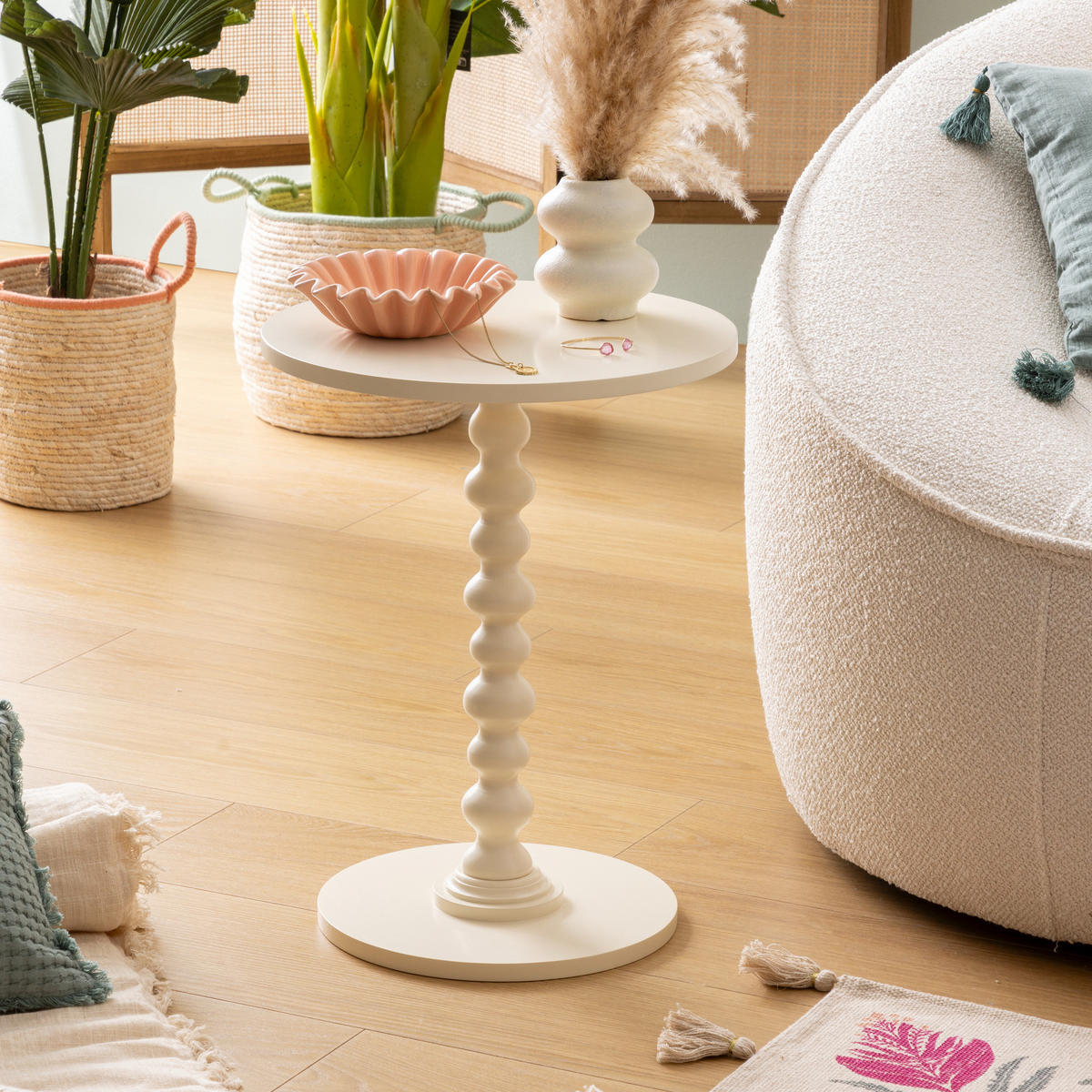 COUCHTISCH mit dekorativem Bein Alix Beige 38/38/50 cm - Weiß, Holzwerkstoff (38/38/50cm) - Atmosphera Createur d´interieur