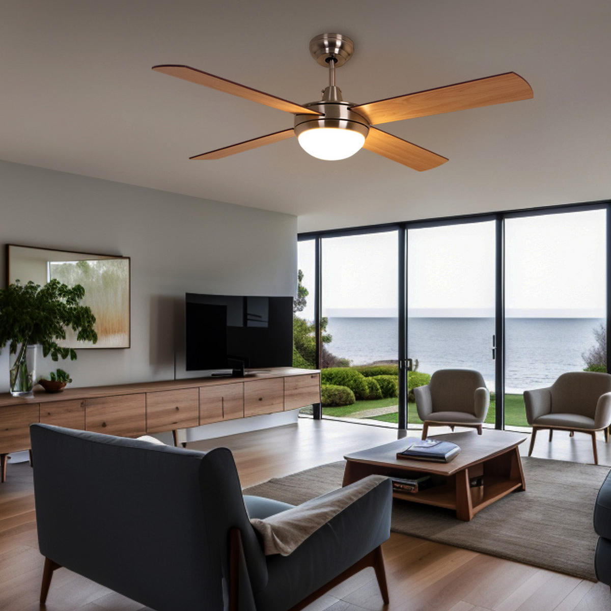 LED DECKENLEUCHTE Ventilator Silber Sperrholz - Silberfarben, Kunststoff (132/132/41cm)