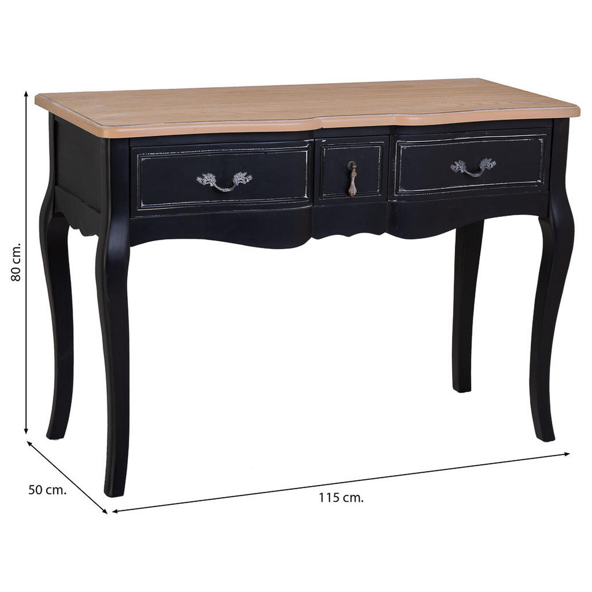 EMPFANGSTISCH aus lackiertem Holz mit 3 Schubladen 115x50x80h cm - Schwarz - Schwarz, Holz (50/115/80cm) - Wanderlust