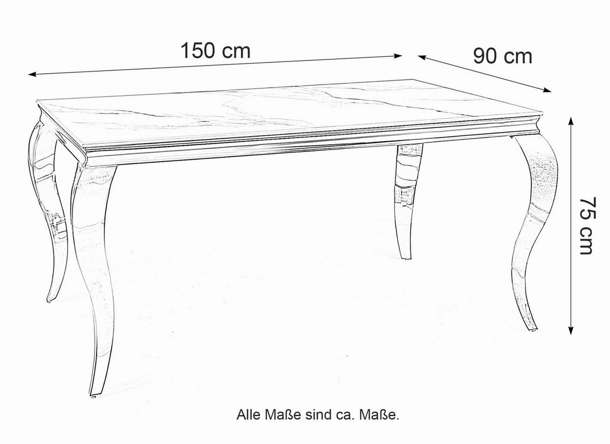 ESSTISCH Prince Weiß Marmor / Chrom 150 / 90 / 75cm - Silberfarben/Weiß, Holz/Keramik (90/150/75cm) - Feldmann-Wohnen
