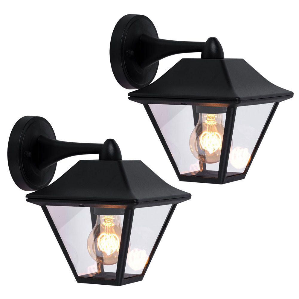 AUSSEN WANDLEUCHTE Alu Schwarz Glas 2er Set - Schwarz, Glas (23.5/22.5/22.5cm)