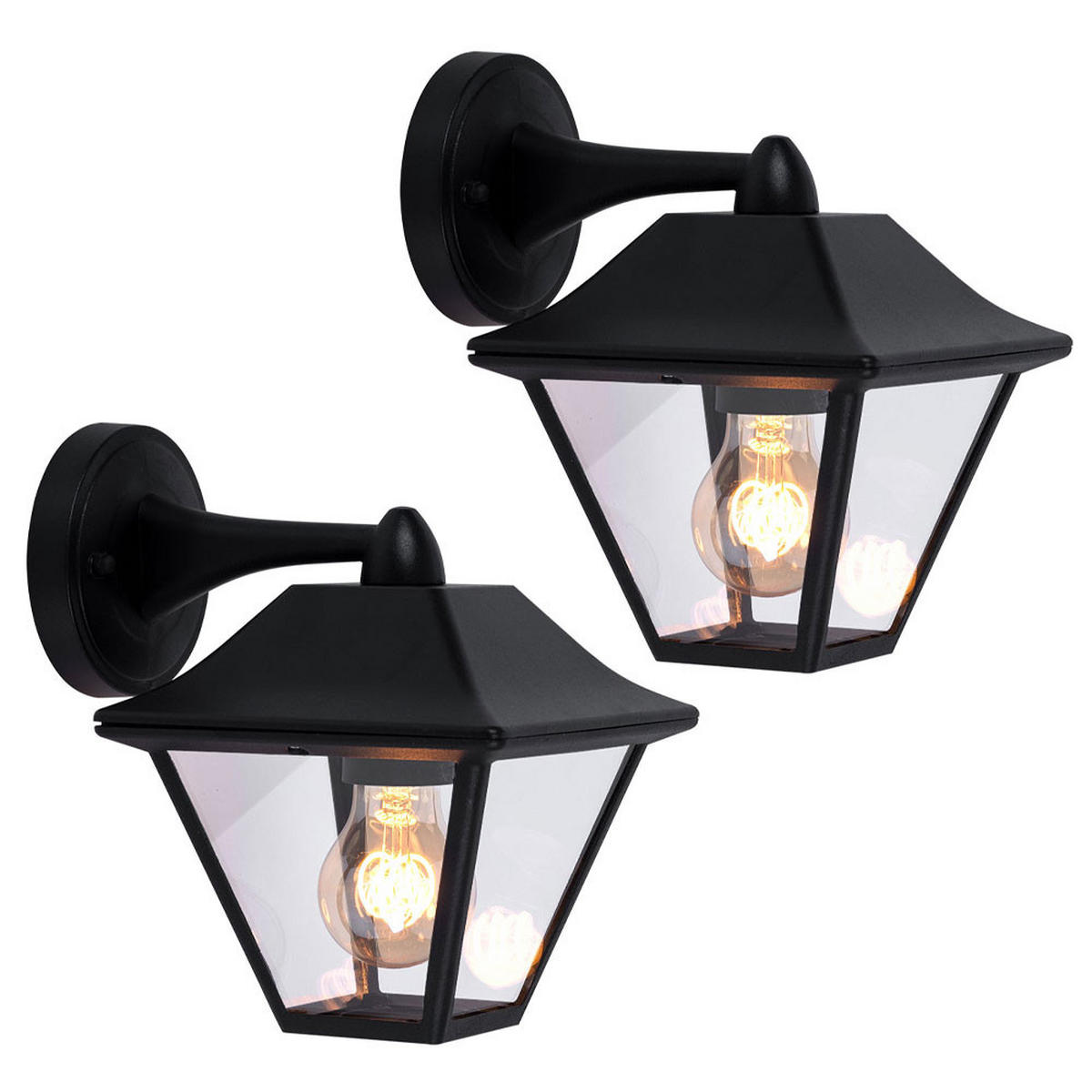 AUSSEN WANDLEUCHTE Alu Schwarz Glas 2er Set - Schwarz, Glas (23.5/22.5/22.5cm)