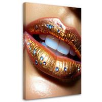 LEINWANDBILDER, Goldene Lippen mit buntem Glitzer im glamourösen Stil - Beige, Textil (40/60cm) - Feeby
