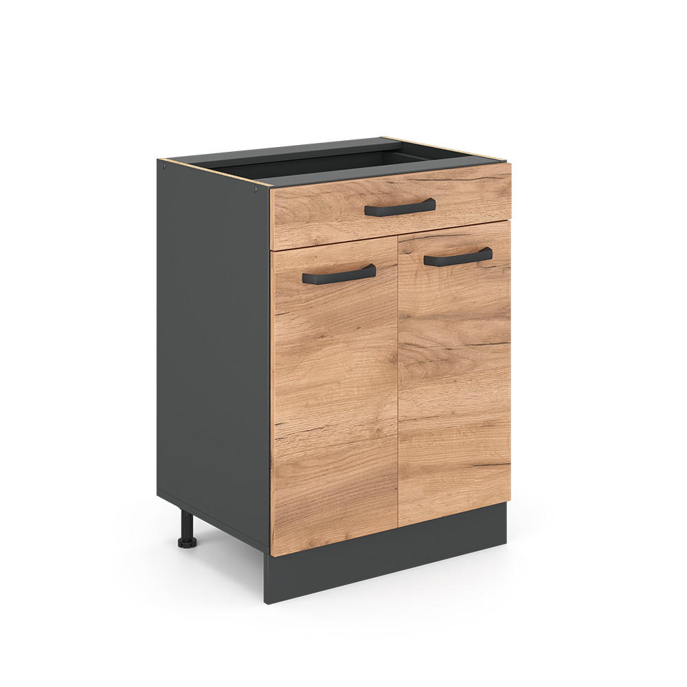 KÜCHENUNTERSCHRANK R-Line Goldkraft Eiche 60 cm mit Schublade, ohne Arbeitsplatte - Anthrazit/Eiche Wotan, Holzwerkstoff (60/81.6/46cm) - Vicco