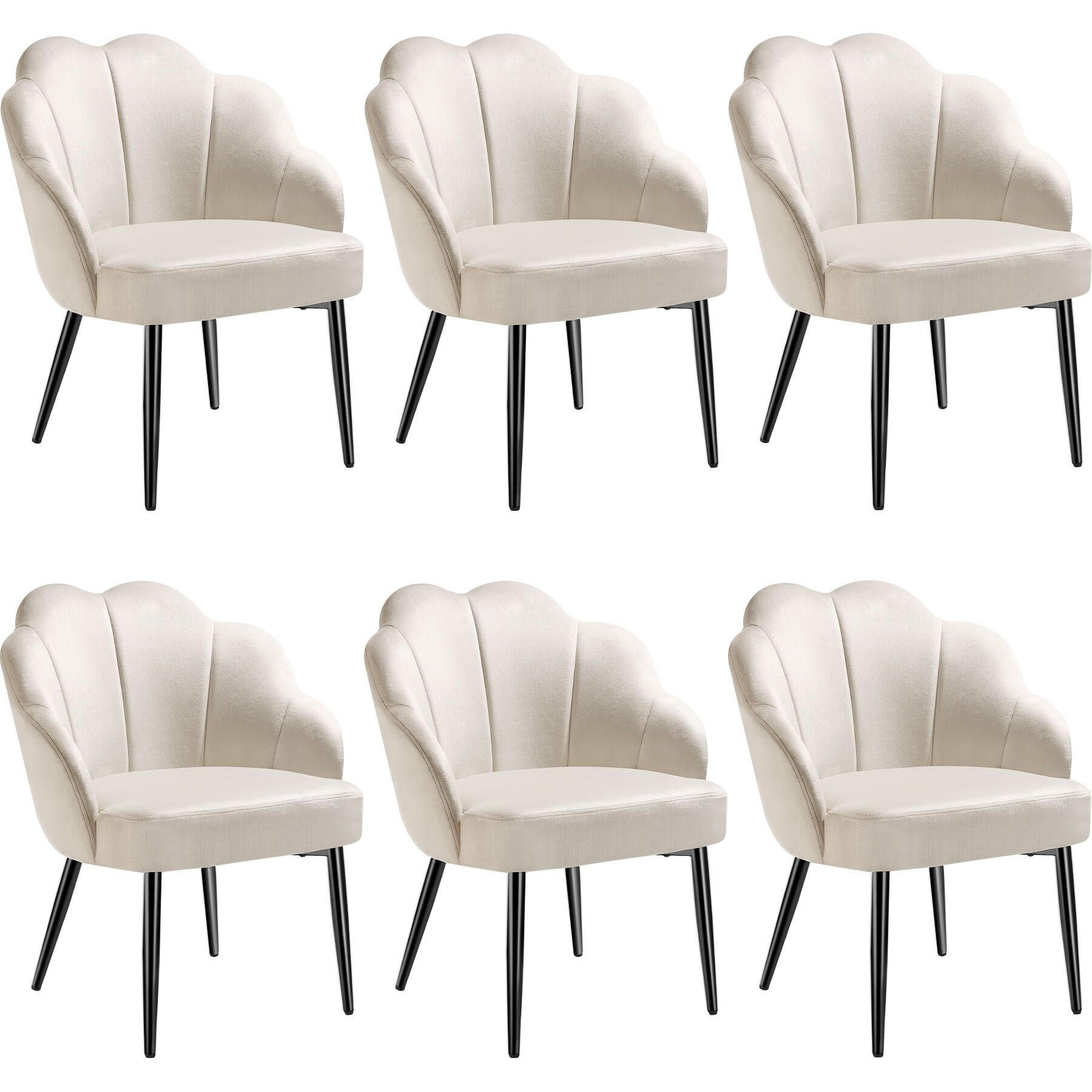 COCKTAILSESSEL 6er Set Hellen 66 x 62 x 80 5 cm creme/schwarz - Creme/Schwarz, Textil (66/80.5/62cm) - tectake