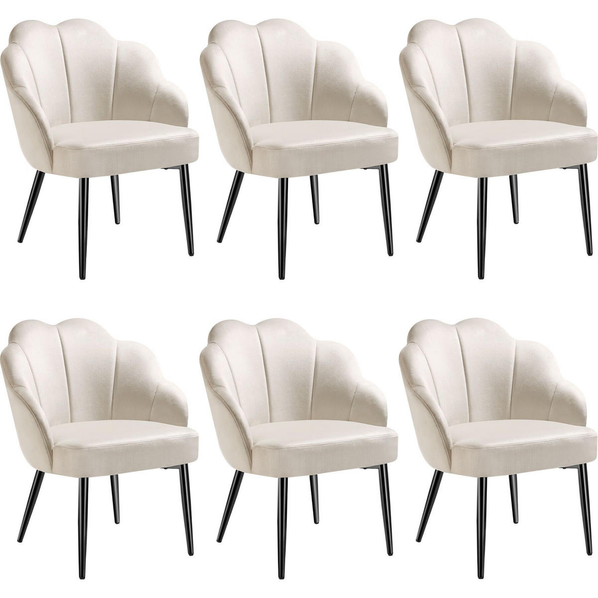 COCKTAILSESSEL 6er Set Hellen 66 x 62 x 80 5 cm creme/schwarz - Creme/Schwarz, Textil (66/80.5/62cm) - tectake