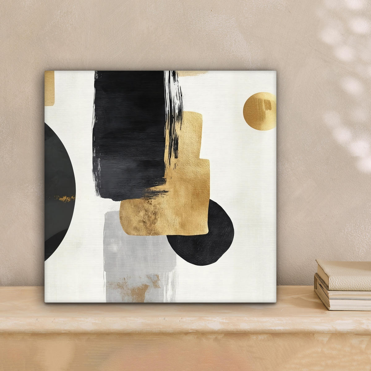 LEINWANDBILD Gold - Rechtecke - Kreise - Abstrakt Deko Wohnzimmer 20x20 cm - Weiß, Textil (20/20cm) - MuchoWow