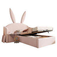 POLSTERBETT 90/200 cm in Rosa mit Hasenohren, Stauraumbox und Nachttisch - Rosa, Holzwerkstoff/Textil (90/200cm) - WISHDOR