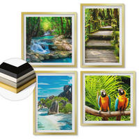 WANDBILDER 4er Set - 50x50 cm & 40x60 cm Goldrahmen - Tropischer Wald Papageienwasserfall - Goldfarben, Kunststoff (50/50cm) - ArtPrintCave