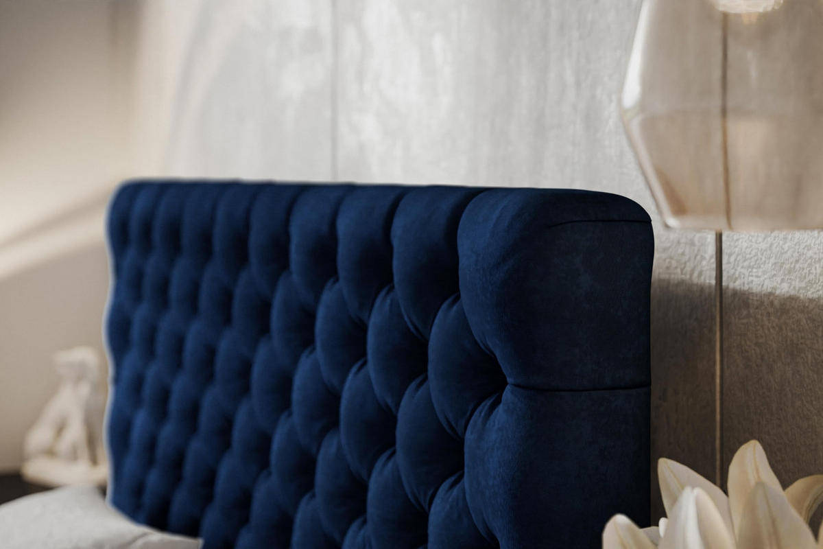 BETT 140x200 - Polsterbett mit Bettkasten und Holzrahmen - Elegant Betten - Glatter Kronos-Stoff - Kollektion Miami, Blau - AlpiMeble - Dunkelblau, Holz/Kunststoff (140/200cm) - Alpi-Möbel