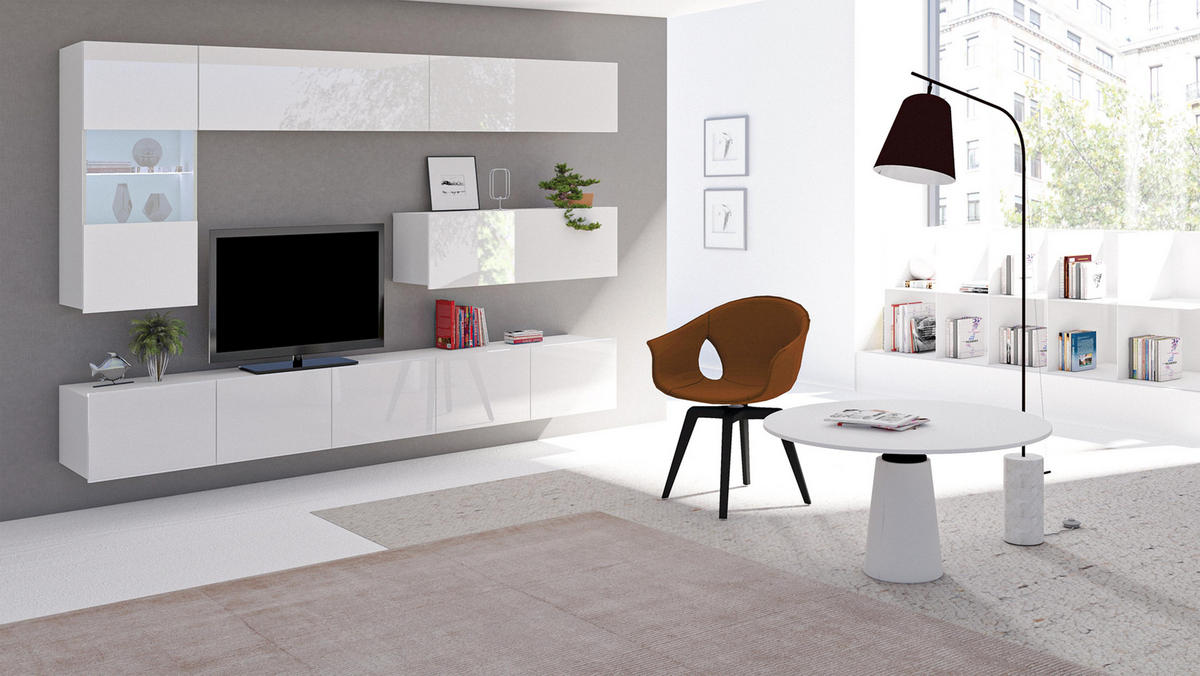 WOHNWAND Kossana 4 Modern Weiß 255/142/43 cm Wohnzimmermöbel - Weiß, Holzwerkstoff/Kunststoff (255/142/43cm) - AX Living