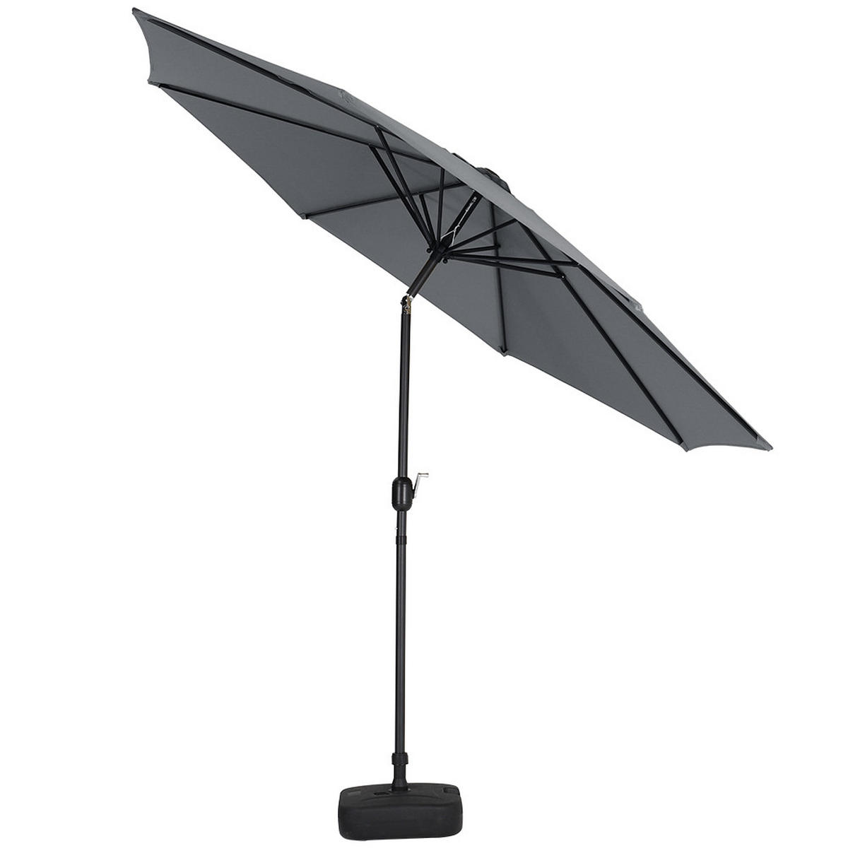 SONNENSCHIRM aus Polyester Metall in Grau mit befüllbarer Kunststoff-Sockel drehbar 360° neigbar 60° 3 x 2.4m Ø44,5 × 28 cm - Grau, Metall (300/240cm) - Livingandhome