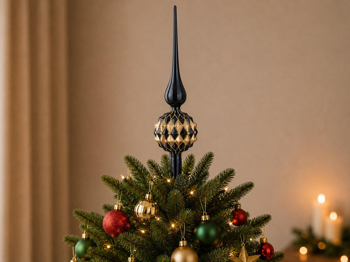 WEIHNACHTSBAUMSPITZE schwarz-gold Glas, 31 cm - Goldfarben/Schwarz, Glas (31cm) - LAALU