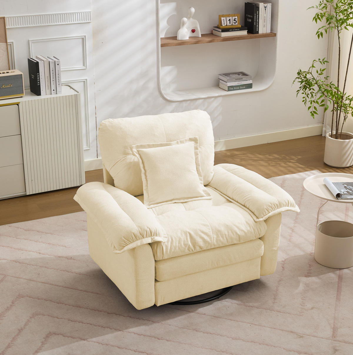 SESSEL in Beige mit 360°-Drehfunktion und Chenillebezug,84/116/96 cm - Beige, Textil (84/96/116cm) - Flora Grace