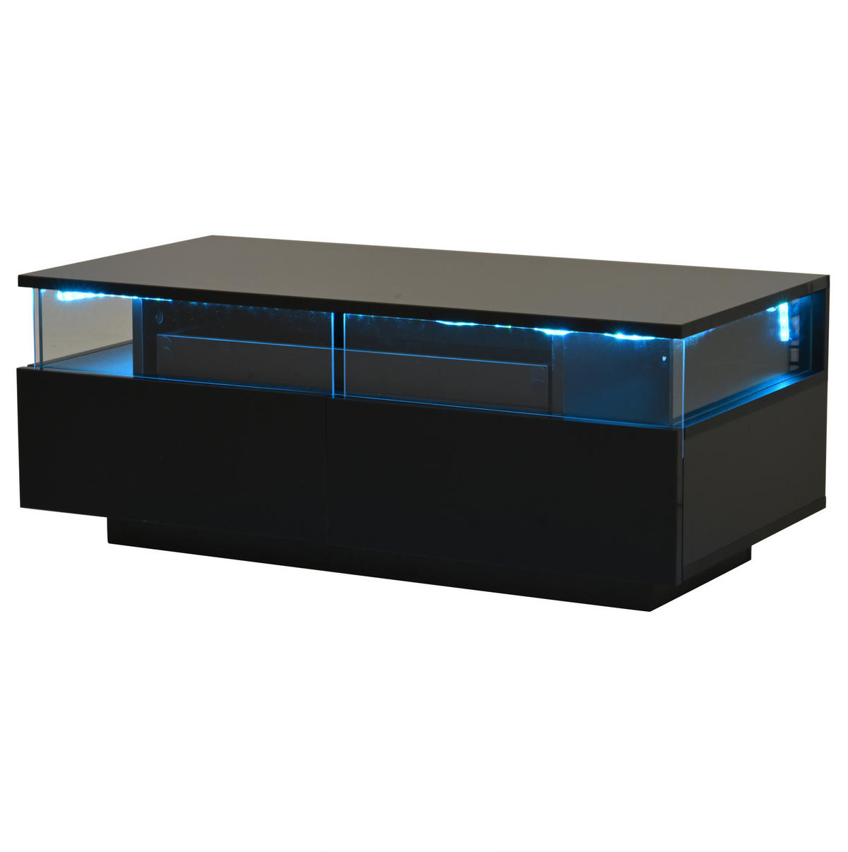 COUCHTISCH 90/45/35,5 cm Schwarz aus Holzwerkstoff mit abnehmbarem Tablett und LED-Licht - Schwarz, Holzwerkstoff (90/45/35.5cm) - OKWISH