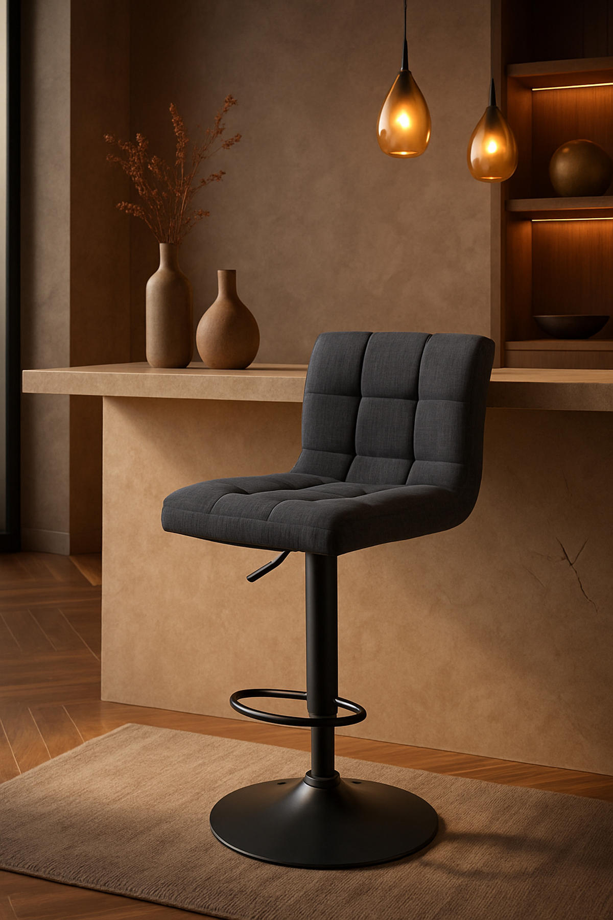 BARHOCKER 2er Set Cala Stoff schwarz dunkelgrau - Dunkelgrau/Schwarz, Textil/Metall (46/114/47cm) - TPFLiving