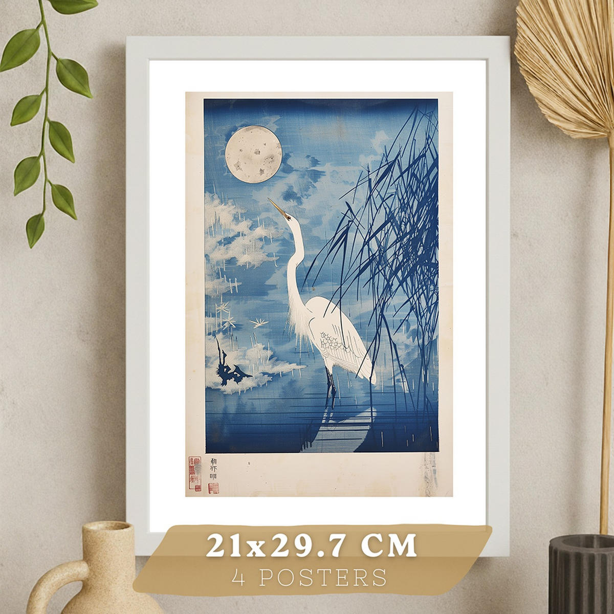 PLAKAT Sada 4 Japan Blue A3 Bílý rám - bílá, papír (29.7/1/42cm) - Nacnic