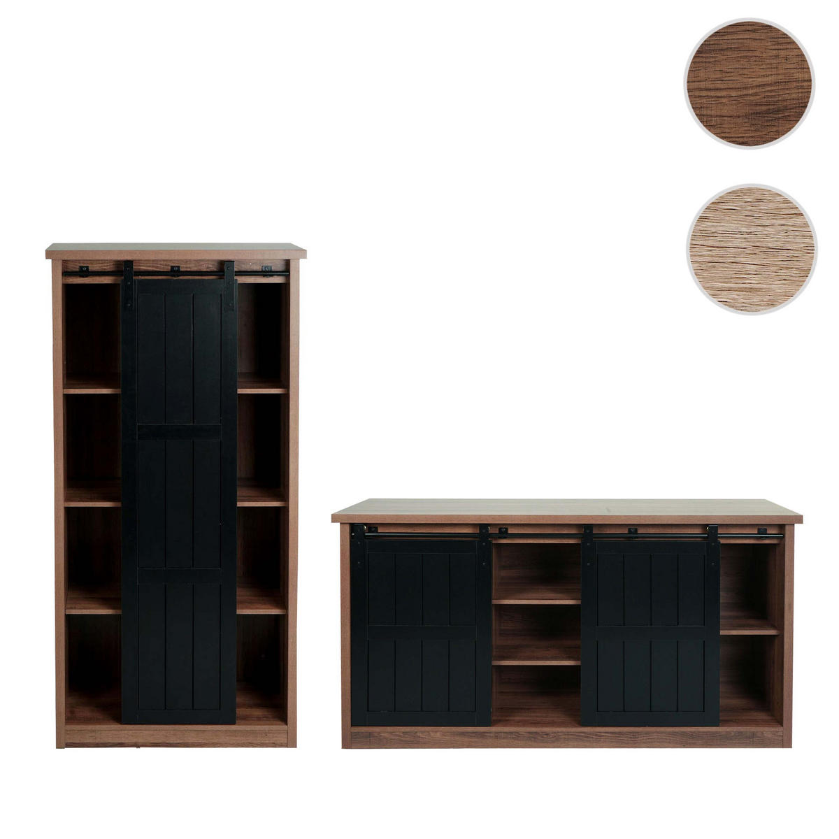 SET AUS SCHRANK UND SIDEBOARD Dunkelbraun, Schwarz - Dunkelbraun/Schwarz, Holz (150/163/40cm) - MCW