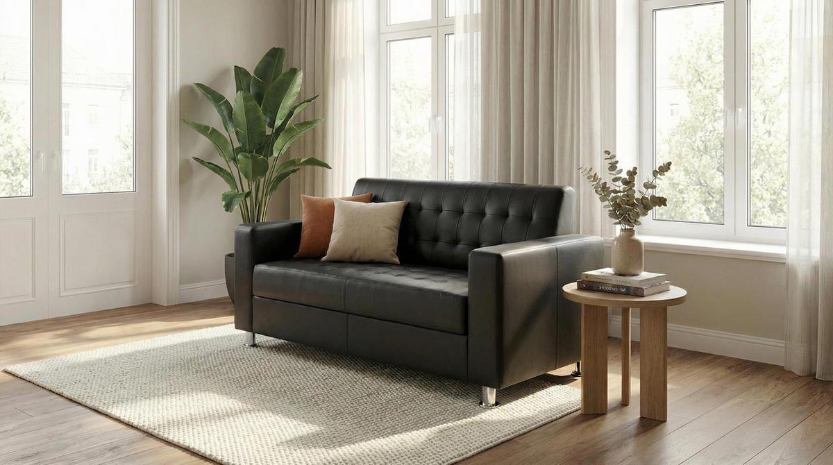 2ER SOFA Schwarz - Schwarz, Textil (139/82/75cm) - MCW