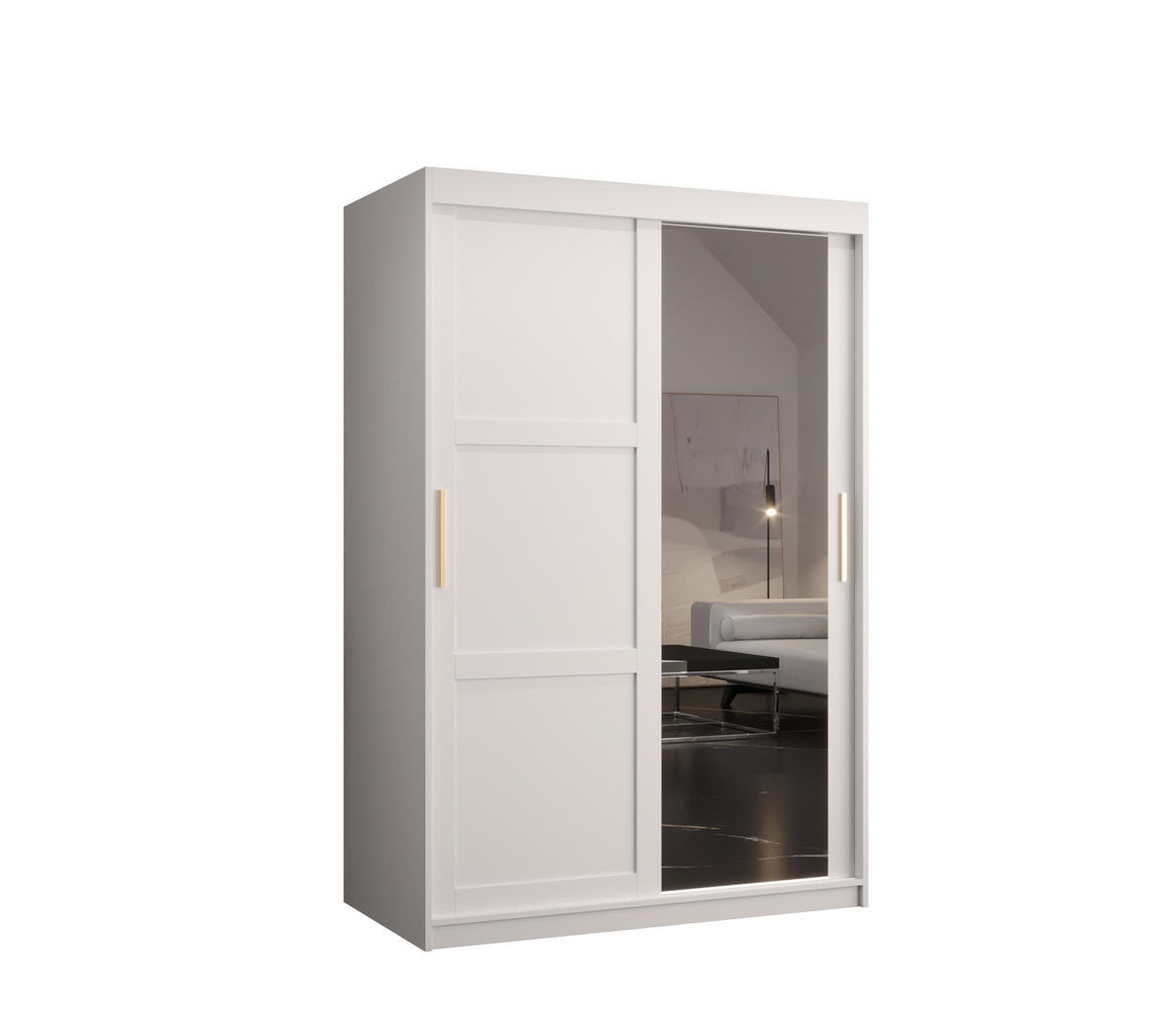 SCHWEBETÜRENSCHRANK 200/120/62 2-türig - Goldfarben/Weiß, Holz/Kunststoff (120/200/62cm) - Abiks Möbel