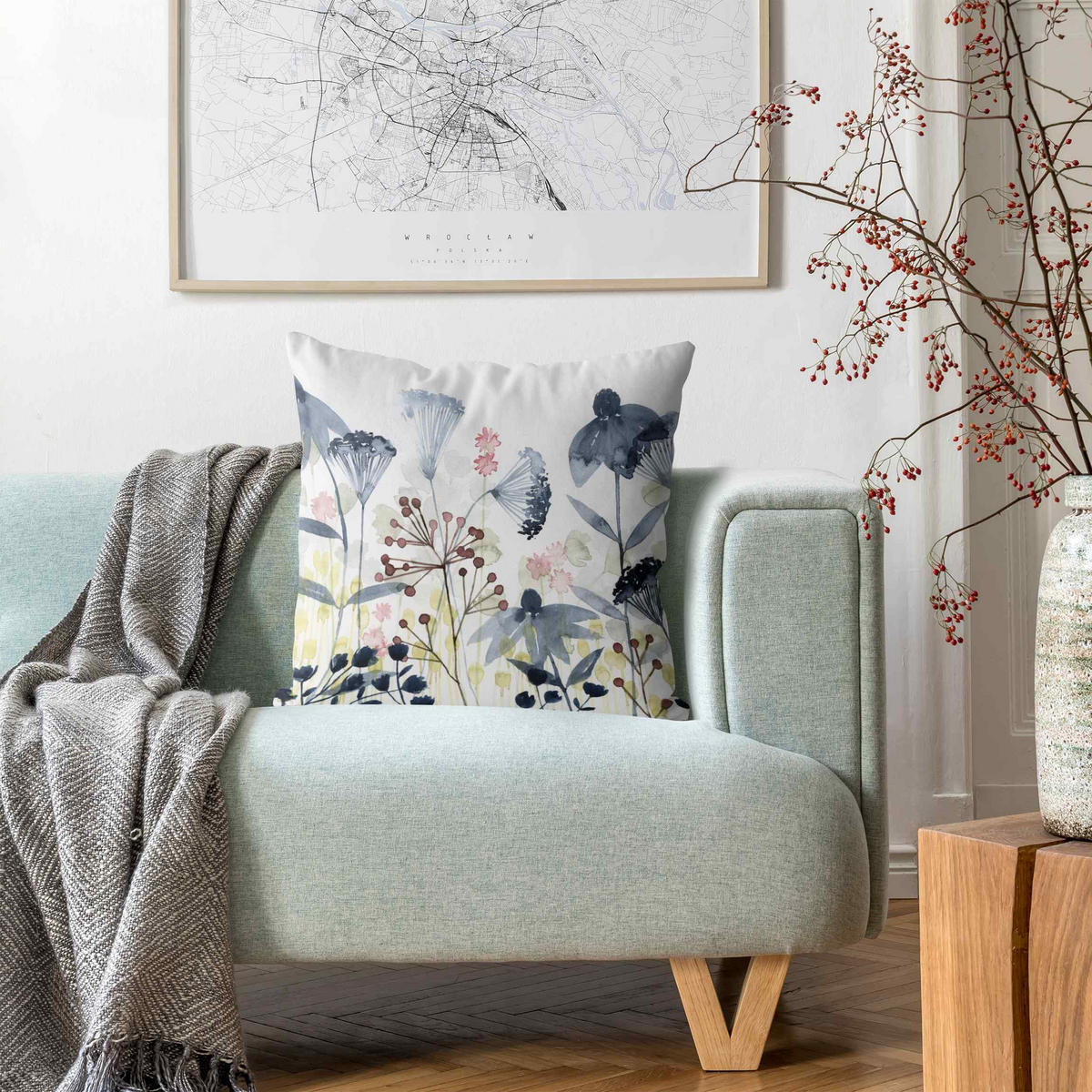 KISSENBEZUG Wildblumen Aquarell I 40/40 cm - Weiß, Textil (40/40cm) - Bilderwelten