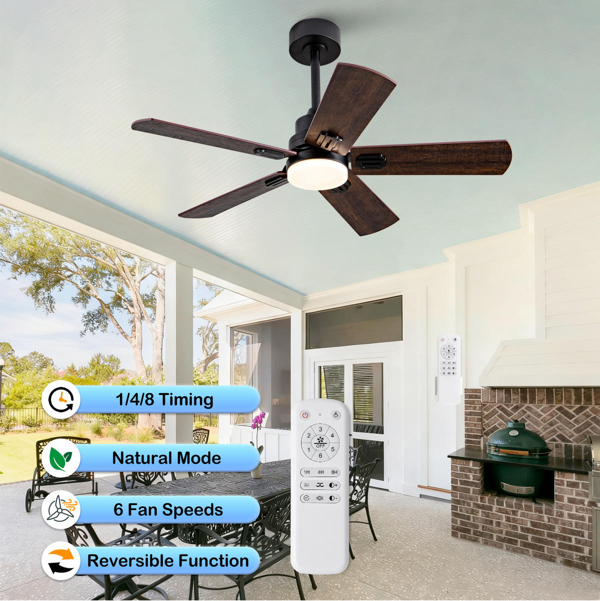 DECKENVENTILATOR DE-16257 42 Zoll 5 Flügel dimmbar mit Fernbedienung Schwarz - Walnussfarben, Holz/Metall (107/107/45cm) - ComfortXL