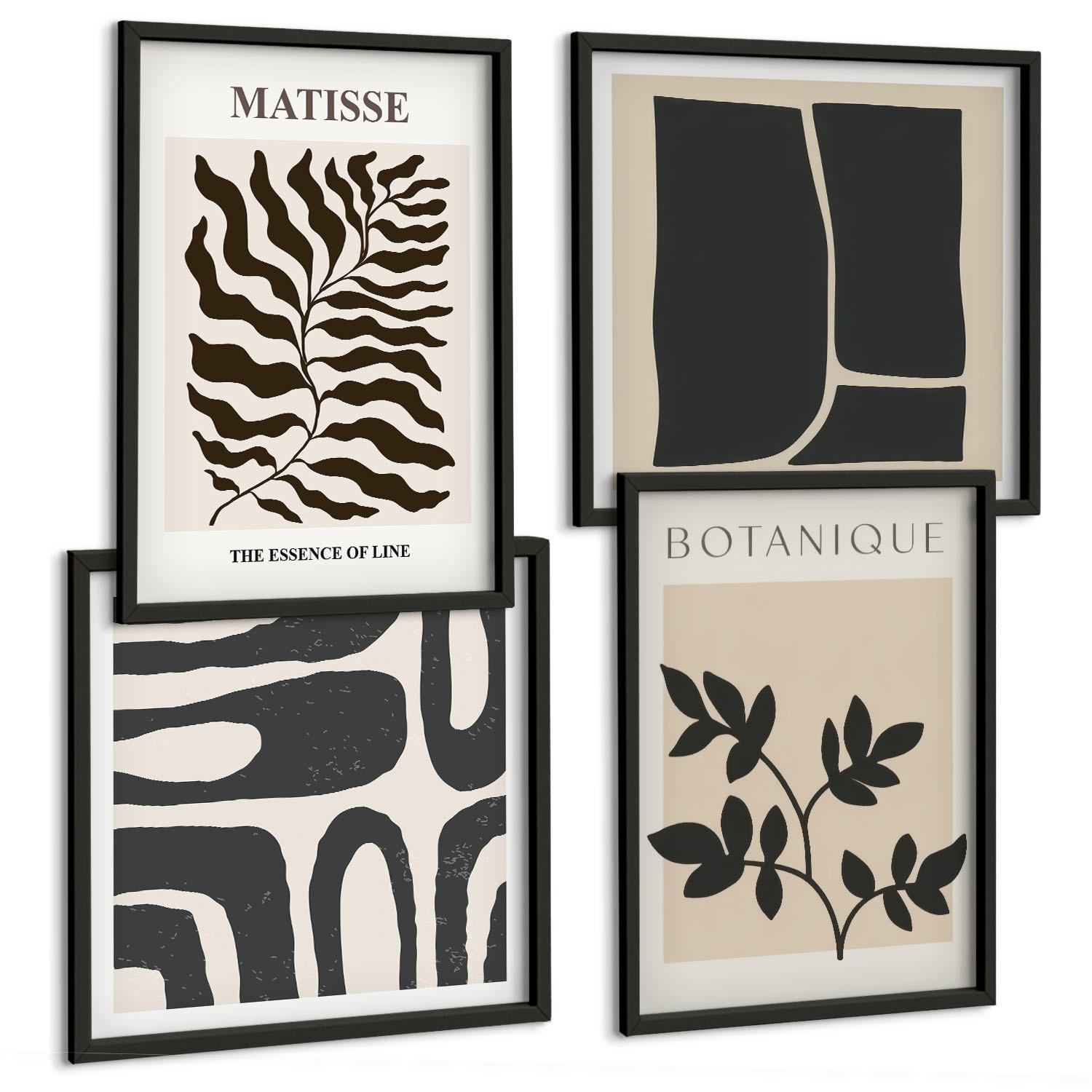 BILDER SET 4er Set - 50x50 cm & 40x60 cm Schwarzer Rahmen - Minimalistische Pflanzenposter - Schwarz, Kunststoff (50/50cm) - TULUP