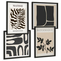 BILDER SET 4er Set - 50x50 cm & 40x60 cm Schwarzer Rahmen - Minimalistische Pflanzenposter - Schwarz, Kunststoff (50/50cm) - TULUP