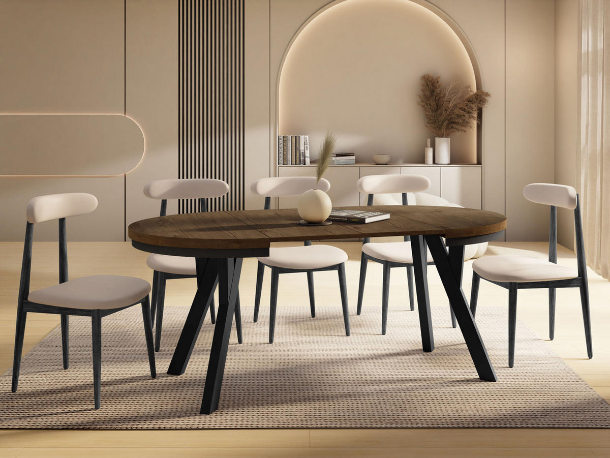 ESSTISCH Vero Neo rund ausziehbar verlängerbar, Eiche Braun Rustikal 100-200/100/77 cm - Alteiche/Schwarz, Holz/Holzwerkstoff (100/100/77cm) - WFL GROUP