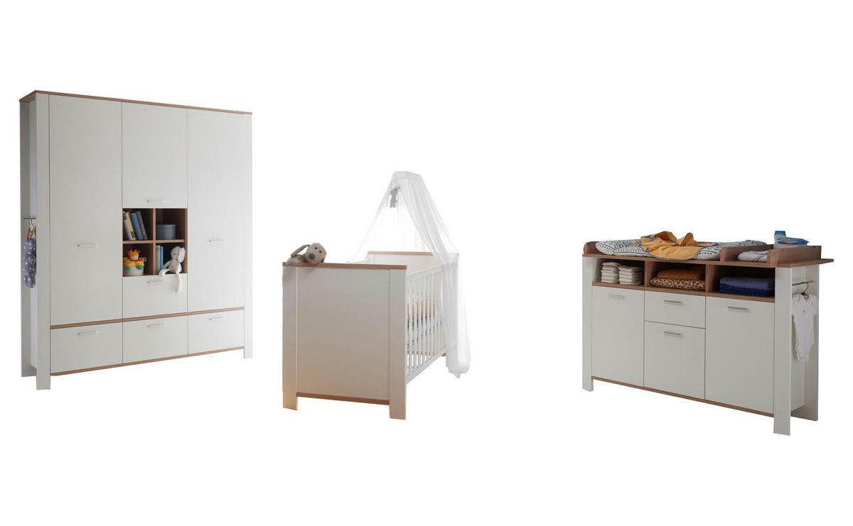 BABYZIMMER Adele in Weiß und Asteiche 4 teilig - Weiß, Holzwerkstoff (120/200/80cm)