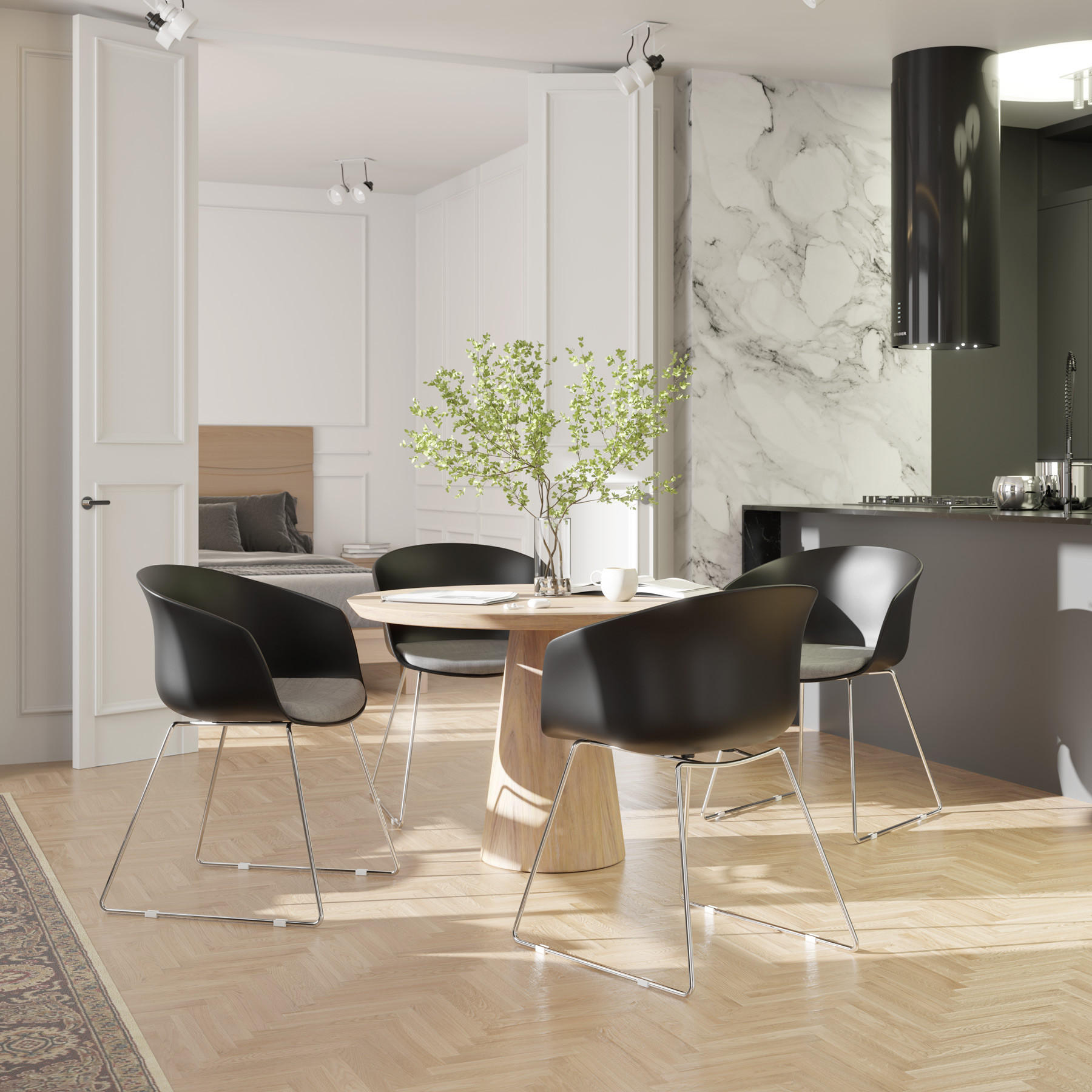 Thumbnail - tectake Drehstuhl, Schwarz, Textil, 59.5x80.5x56 cm, Esszimmer, Stühle, Esszimmerstühle, Vierfußstühle