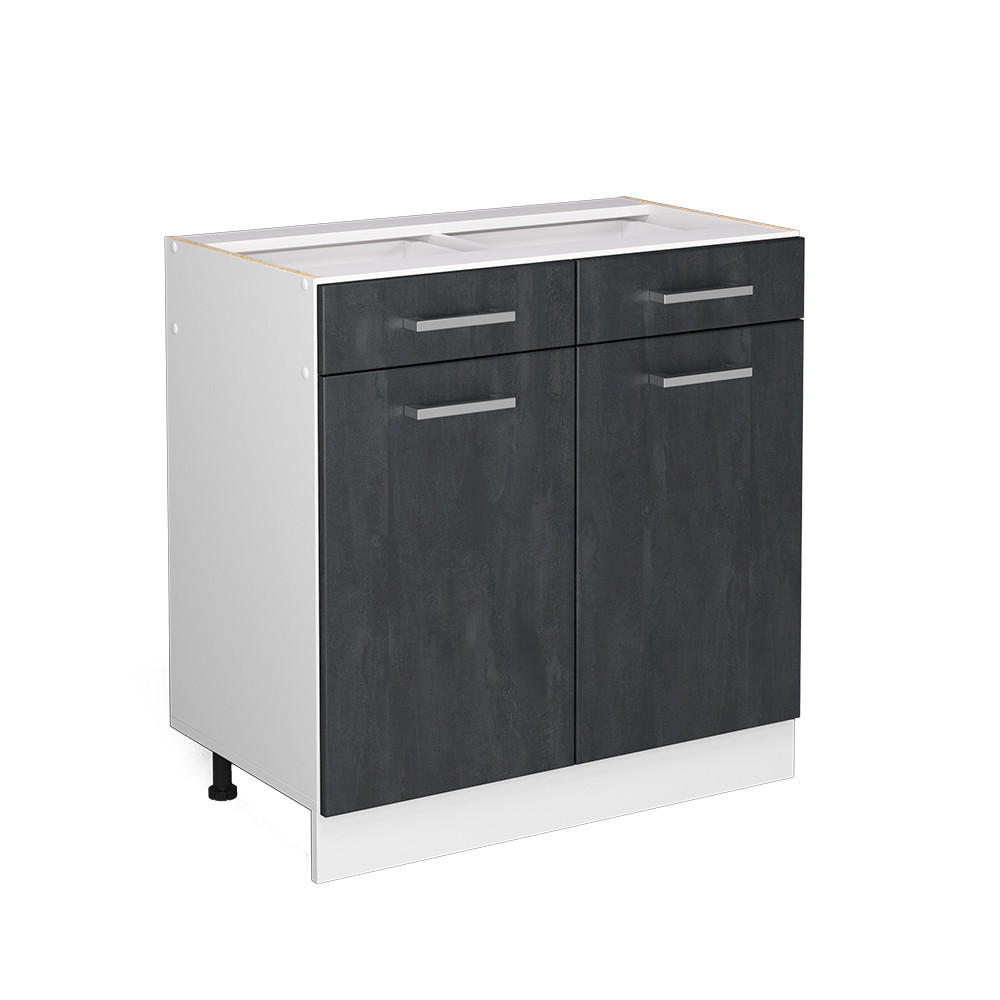 KÜCHENUNTERSCHRANK R-Line Schwarz Beton 80 cm ohne Arbeitsplatte - Schwarz/Weiß, Holzwerkstoff (80/81.6/46cm) - Vicco