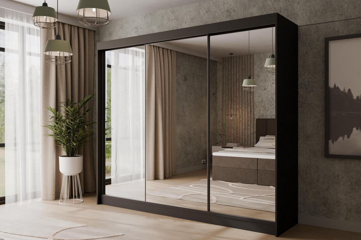 KLEIDERSCHRANK AMOHA - 250 cm - Schwarz - Schwarz, Holzwerkstoff (250/215/61cm) - ALTDECOR