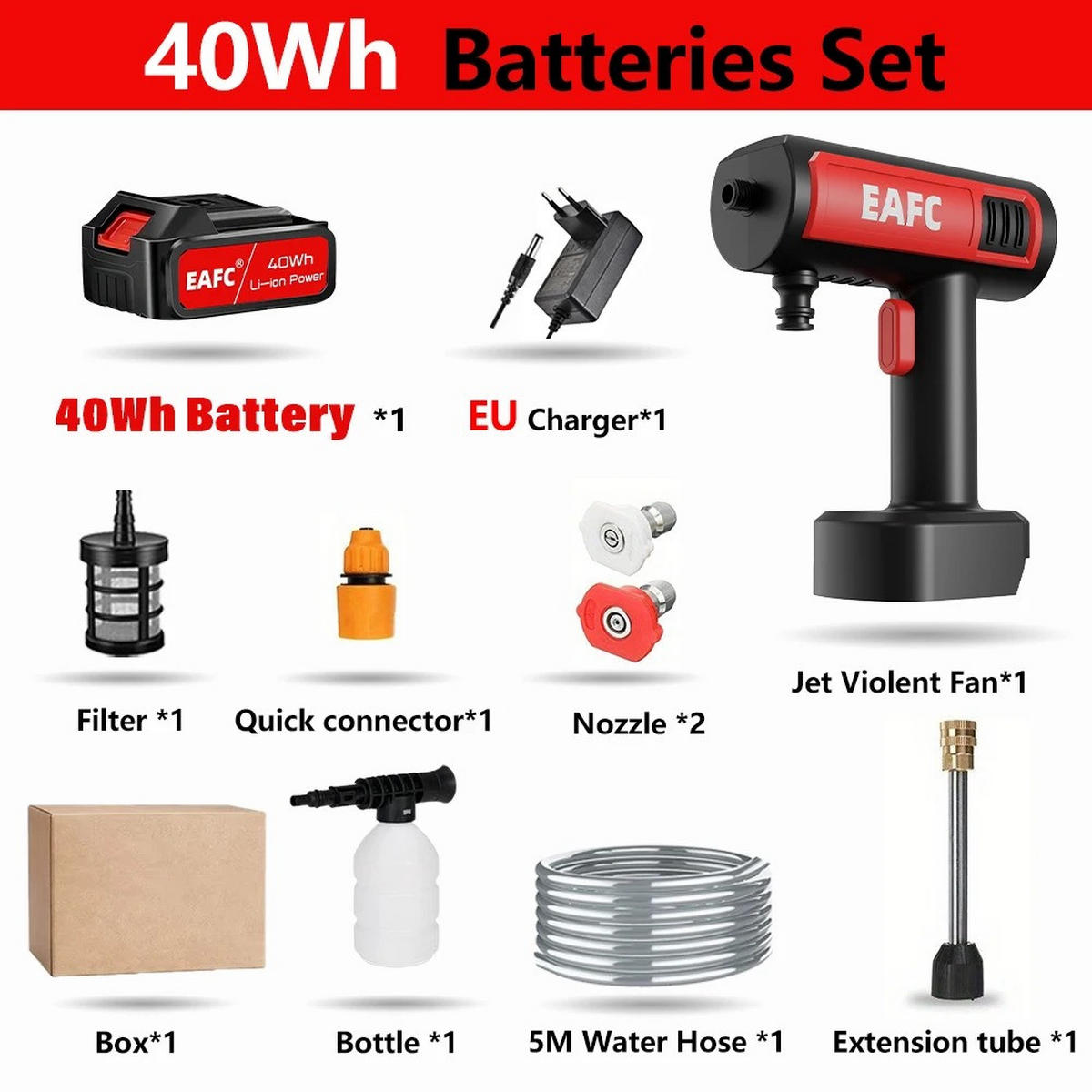 HOCHDRUCKREINIGER 60Bar, Schwarz, kabellos für Outdoor-Reinigung mit 40Wh Batterie - Schwarz, Metall (36.5/22.5cm) - Coonoor