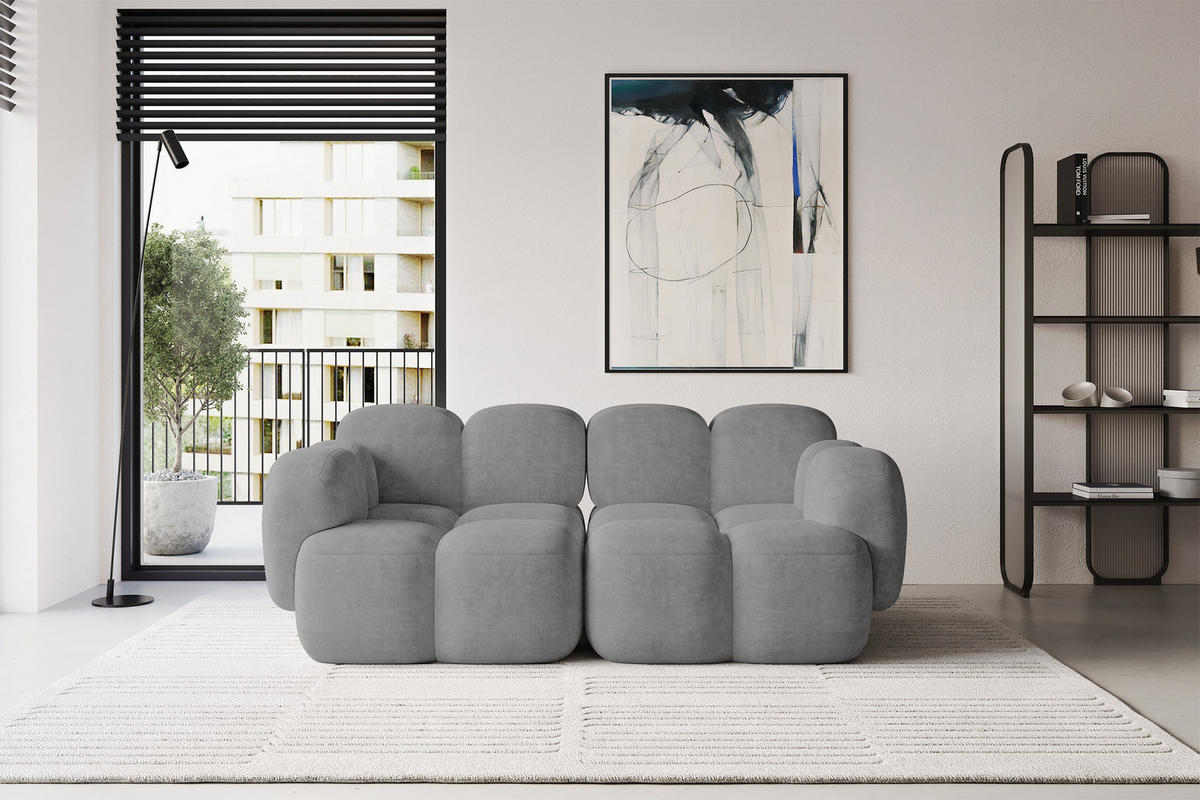 2-SITZER modulares Sofa Miko-S1 214x118x75 cm Grau Velours - Schwarz/Grau, Holzwerkstoff/Kunststoff (214/75/118cm) - ALTDECOR