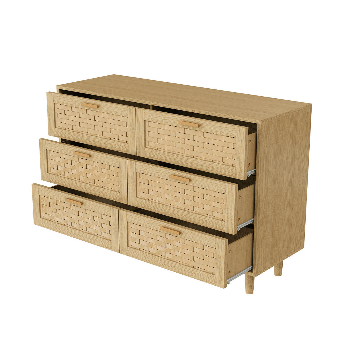 SIDEBOARD 115x40x80 cm Rattan 6 Schubladen Holz - Naturfarben, Holz (115/80/40cm) - LEBENLANG