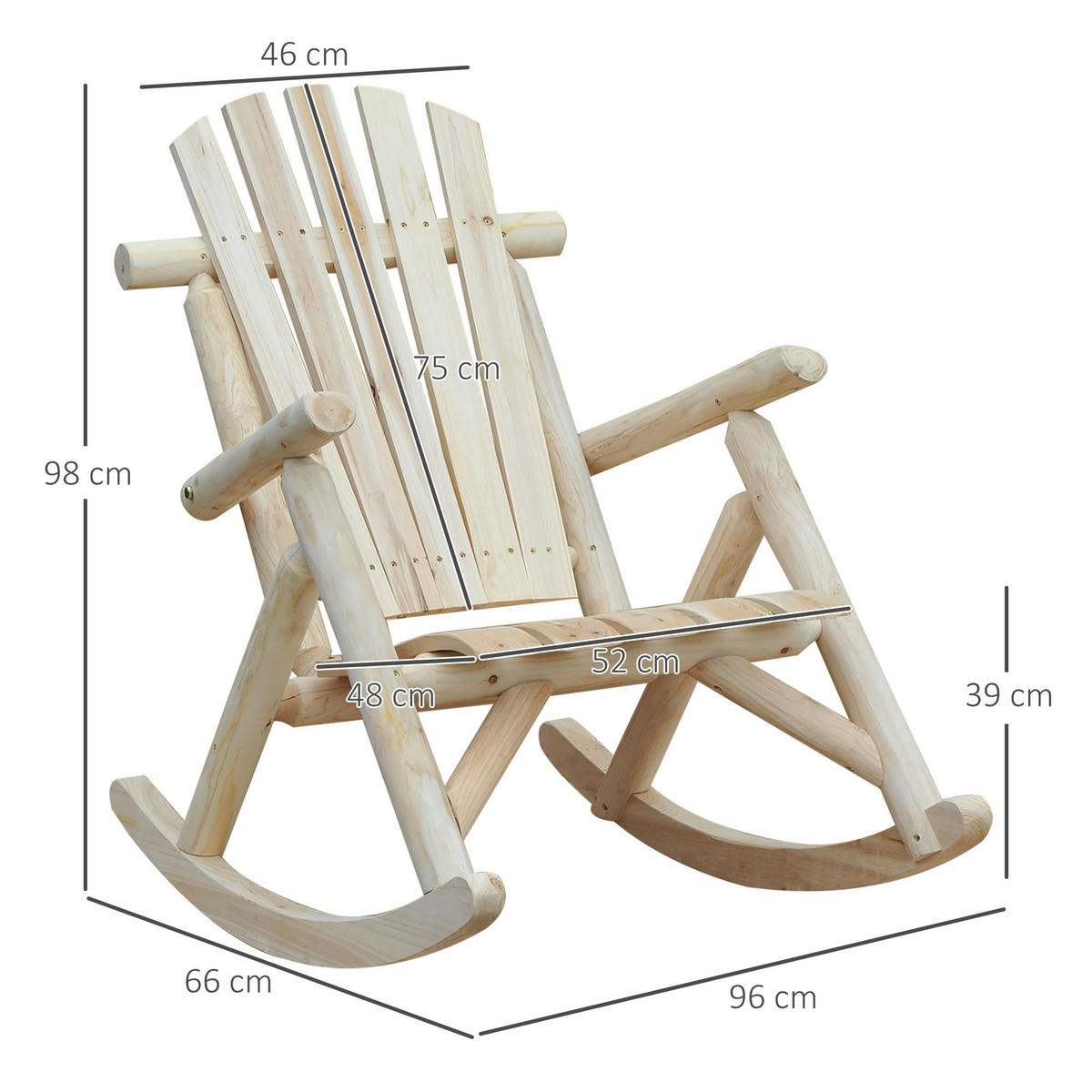 SCHAUKELSTUHL Schwingsessel Schaukel Gartenstuhl Relaxstuhl Tannenholz Natur - Fichtefarben, Holz (66/98/96cm) - Outsunny