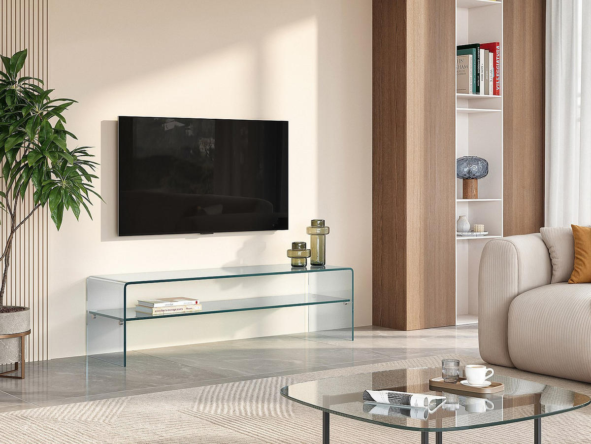 TV-MÖBEL mit 1 Ablage - Glas - STILEOS - Transparent, Glas (140/40/40cm) - Vente-Unique