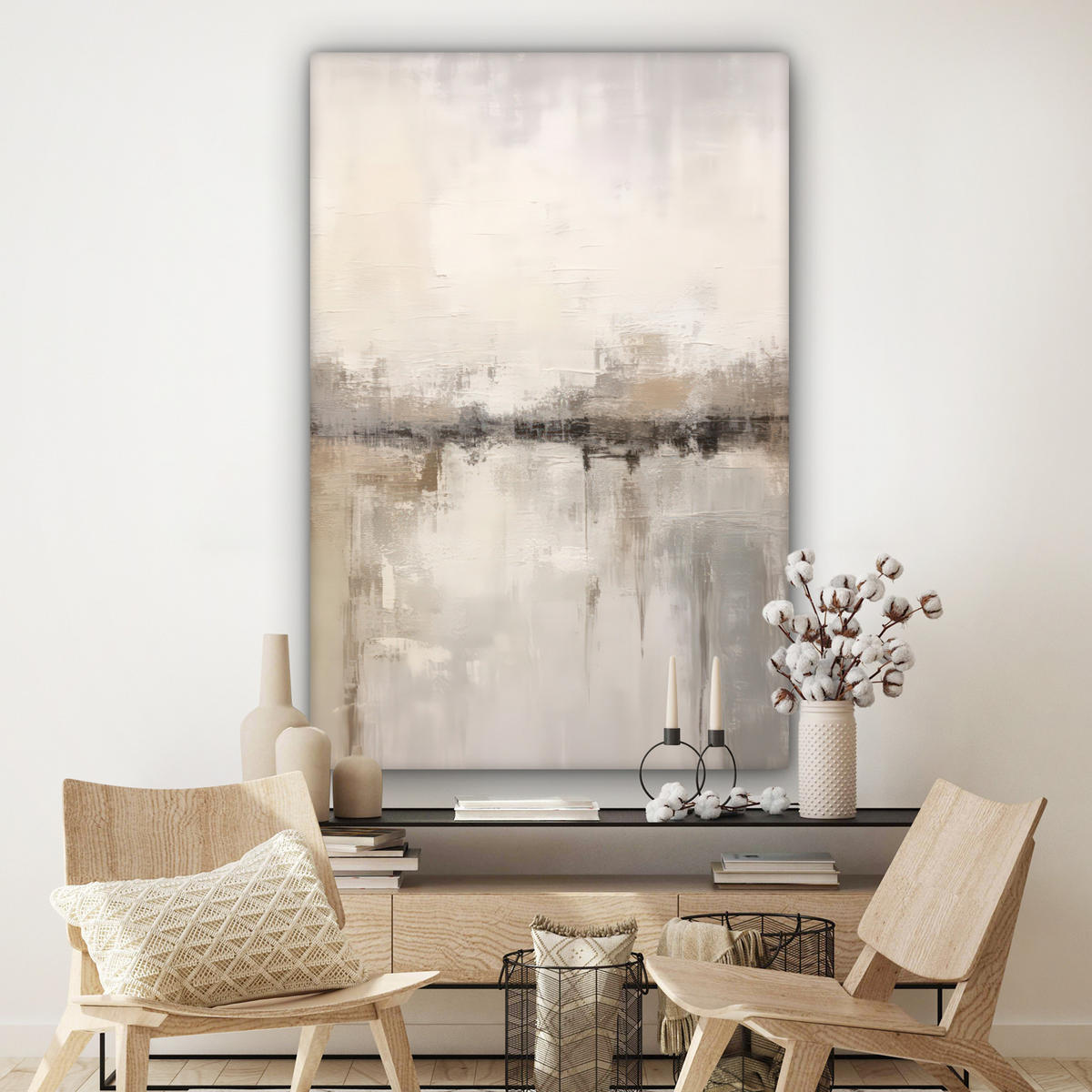 LEINWANDBILD Moderne Kunst - Abstrakt - Beige Deko Groß 90x140 cm - Beige, Textil (90/140cm) - MuchoWow