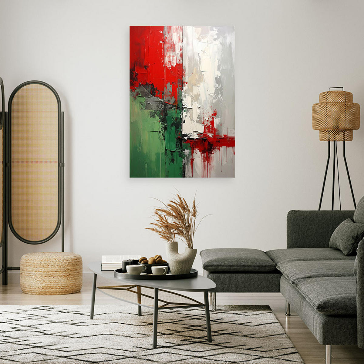 LEINWANDBILD, Abstrakt grau rot grün - Multicolor, Textil (60/90cm) - Feeby