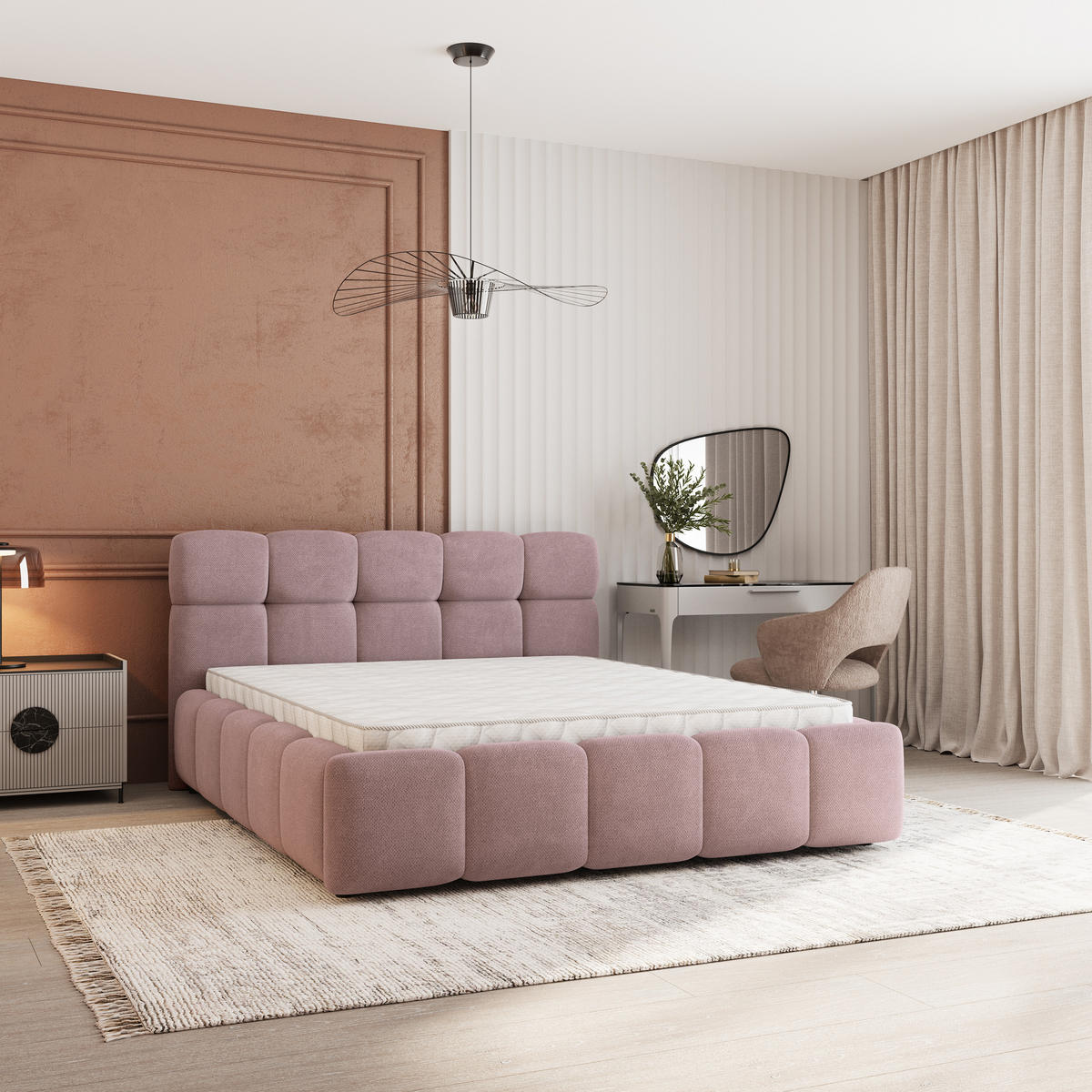 POLSTERBETT FARU SR 180x200 cm mit Bettkästen - Rosa - Rosa, Holz (180/200cm) - MASSENO