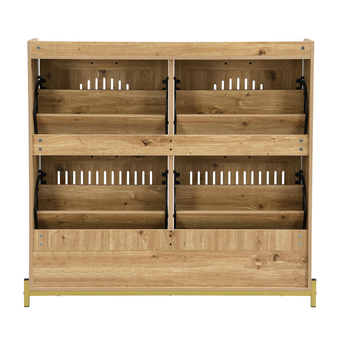 SCHUHSCHRANK 4 Türen Vertikale Lamellentüren Metallrahmen Ablage - Naturfarben, Holzwerkstoff (24/100/108.5cm) - FLIEKS