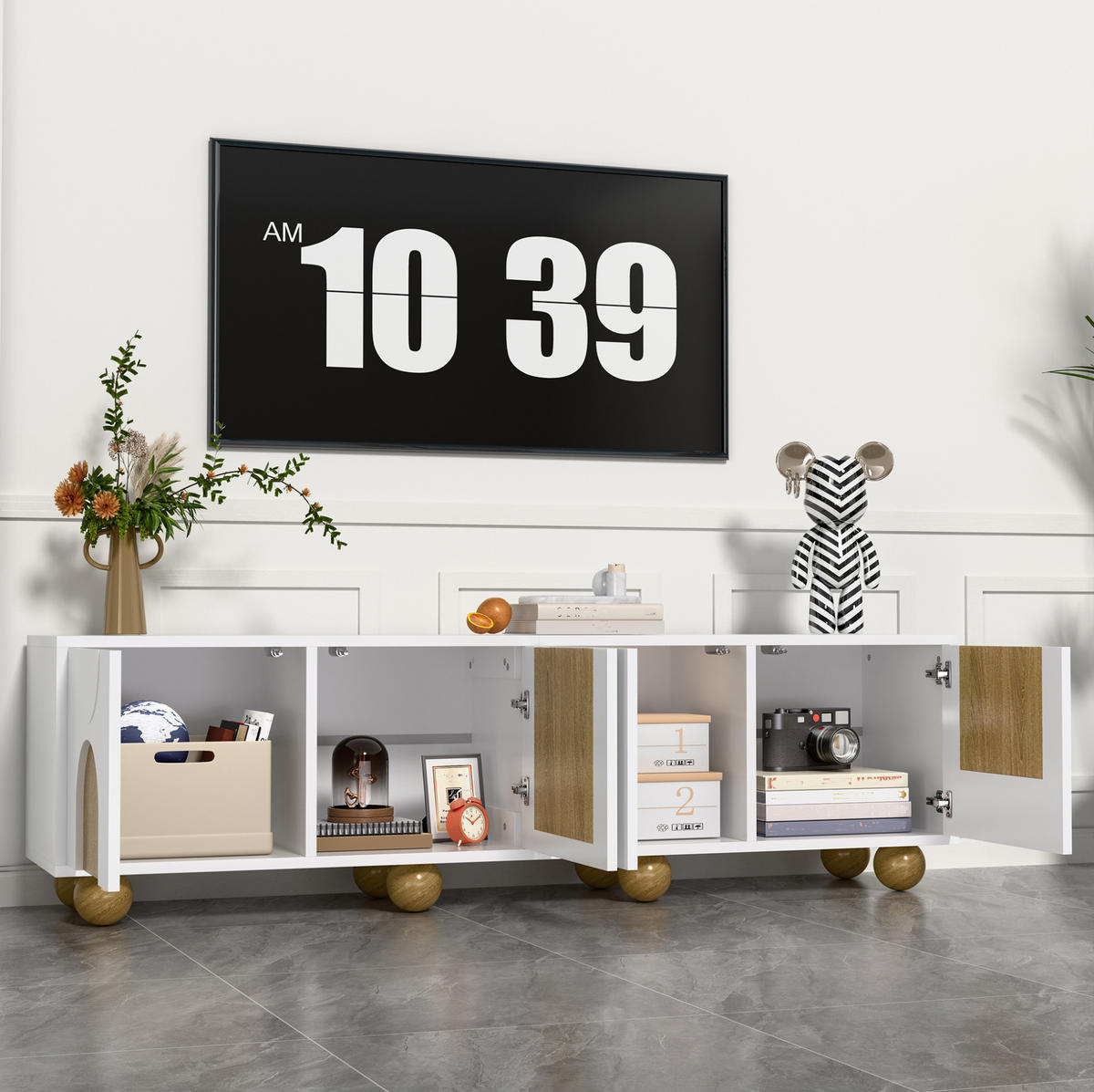TV-SCHRANK aus MDF und PB 175x38x50 cm Natur/Weiß mit 4 Türen und viel Stauraum - Hellbraun, Holzwerkstoff (175/50/38cm) - Modfu