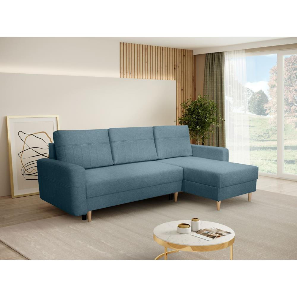 ECKSCHLAFSOFA Vega mit Universelle Ottomane Hellblau - Hellblau, Textil (225/150cm) - Beautysofa