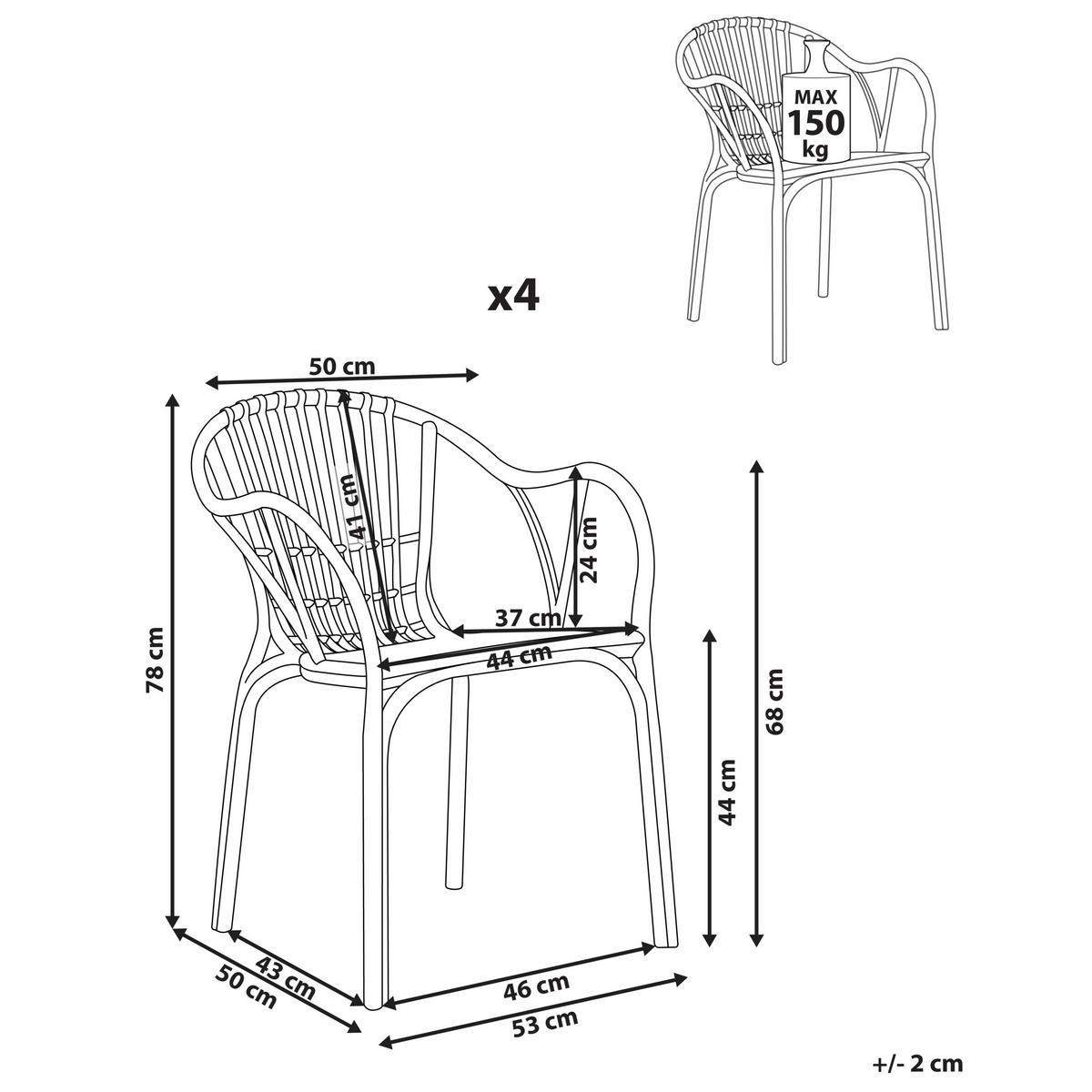 GARTENSTUHL 4er-Set Beige Andora - Beige, Kunststoff (53/78/50cm) - Beliani