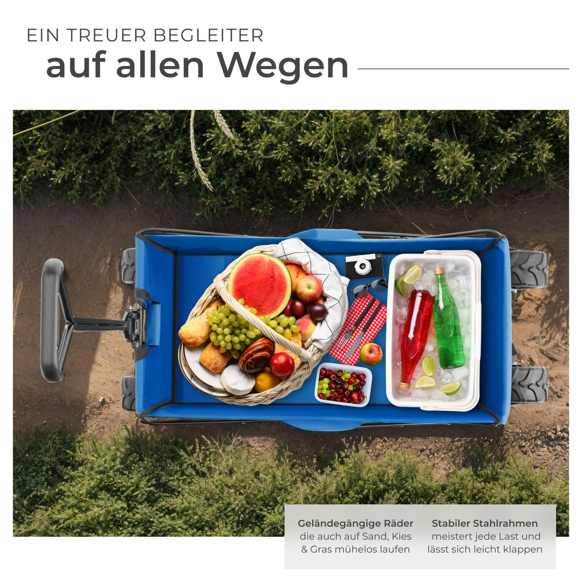 BOLLERWAGEN Heidrun, inklusive Tragetasche, Belastbarkeit 80 kg, blau - Blau, Textil (51/120.5/114cm) - tectake