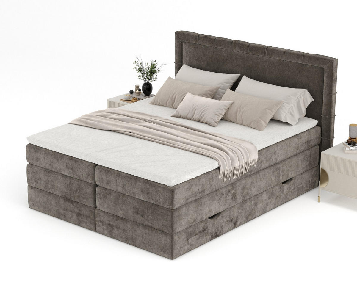 BOXSPRINGBETT Rosabel Dunkebraun 180/200 cm mit Matratze und Topper - Dunkelbraun/Schwarz, Holz/Holzwerkstoff (180/200cm) - Maison de Reve